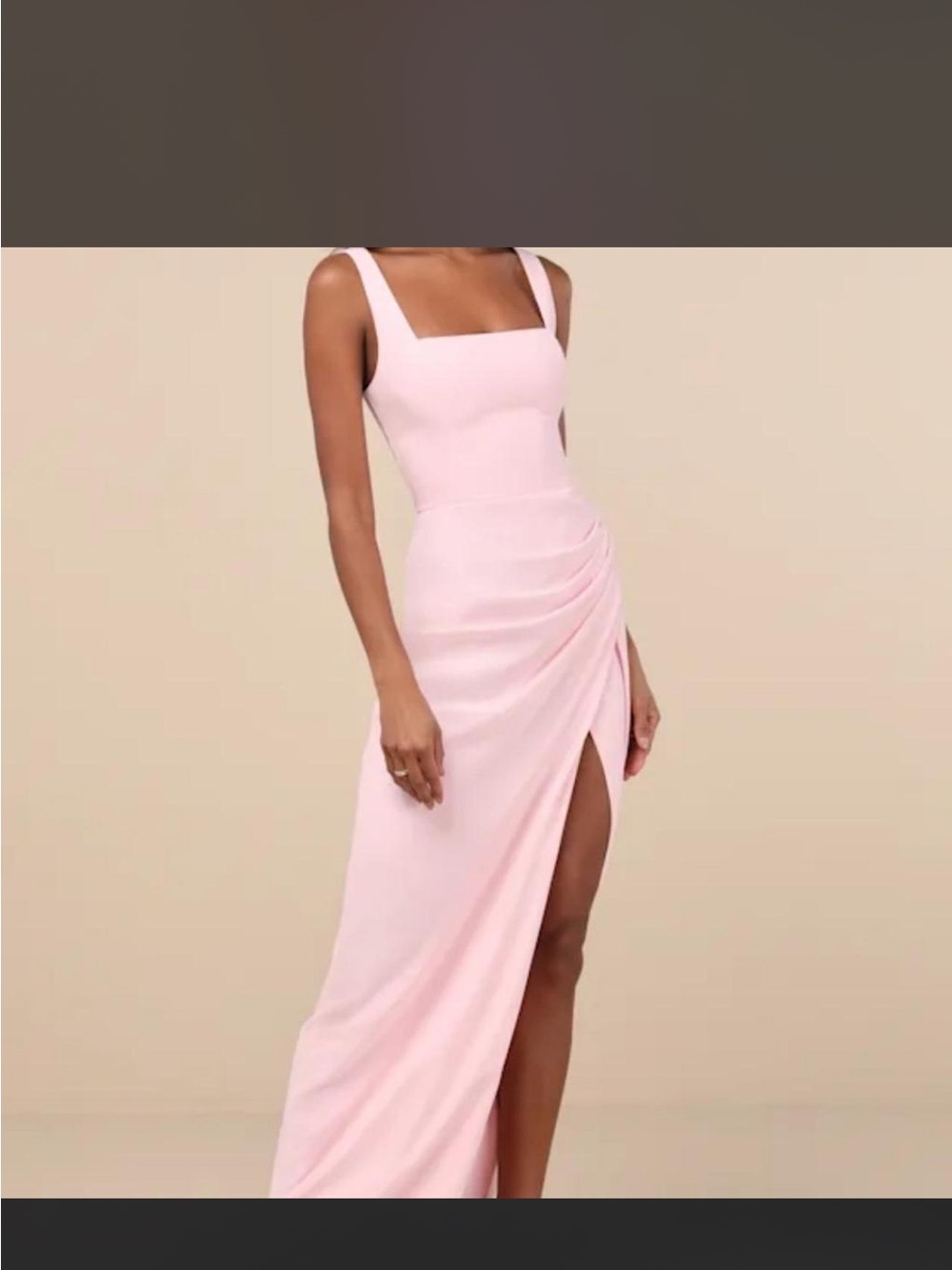 Lulu's Blush Pink Square-Neck Ruched High-Slit Maxi Dress